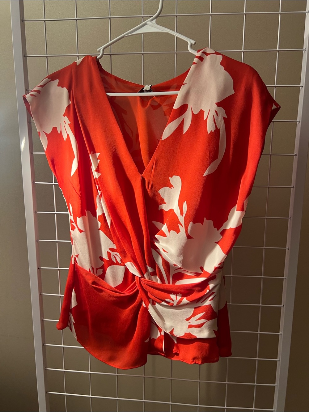 Joie Red and White Floral Surplice Twist-Front Blouse